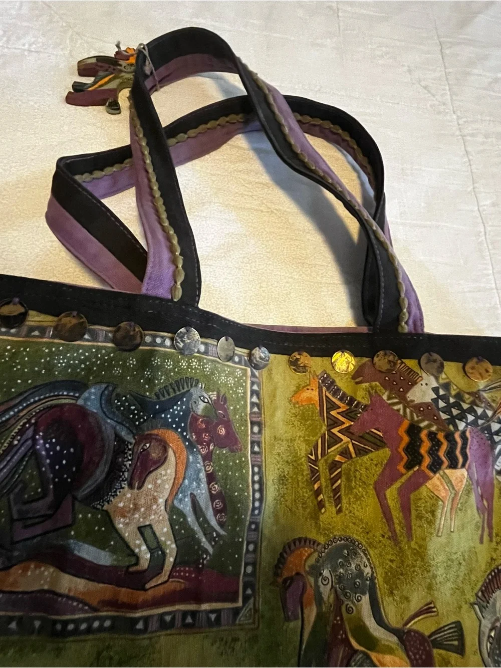 Laurel Burch Purple and Green Horse Panel Tote